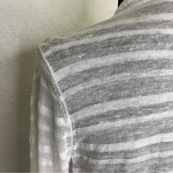 White + Warren white striped open front linen blend cardigan size Medium - Picture 13 of 16